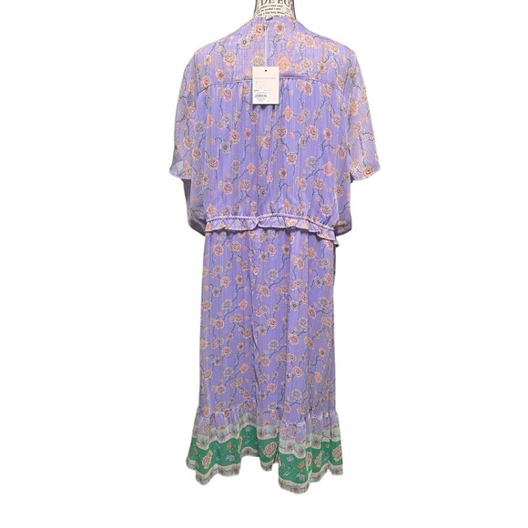 NWT LC LAUREN CONRAD M PURPLE GOLD‎ GREEN FLORAL RUFFLE FAUX WRAP MIDI 3X - Picture 4 of 11